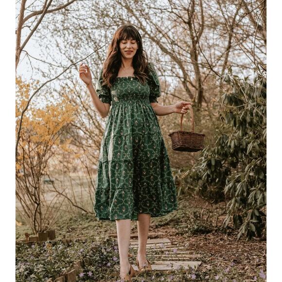 Hill House Dresses & Skirts - HILL HOUSE The Ellie Nap Dress Emerald Trellis Green Floral Sz XS $178 {3M3}